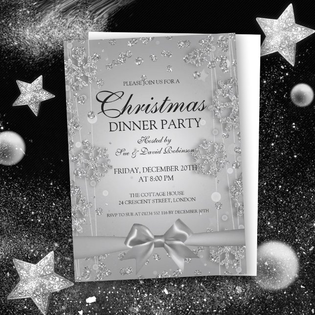 Invitation Fête de Silver Christma Glitter Winter Bow (Créateur téléchargé)