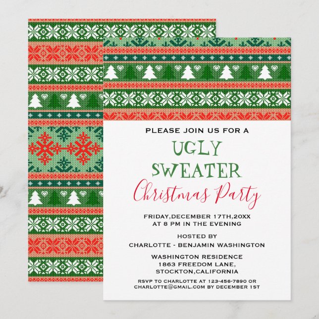 Invitation Fête de sueur moche Noël (Devant / Derrière)