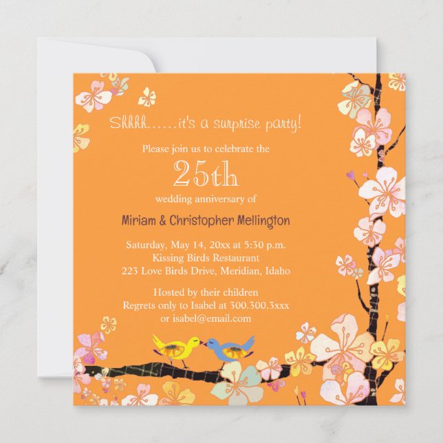 Invitation Fête de Surprise du 25ème Anniversaire des Oiseaux (Devant)