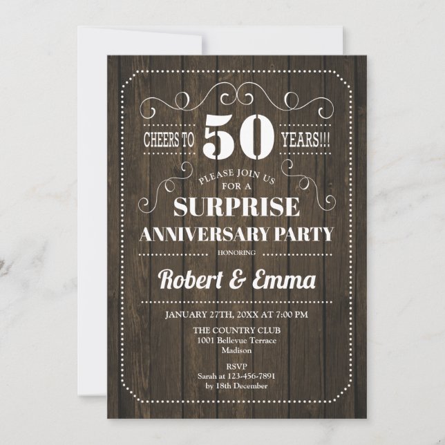 Invitation Fête de Surprise pour les 50 ans de Mariage - Bois (Devant)