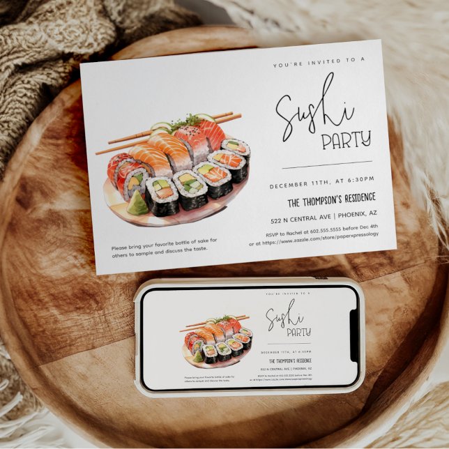 Invitation Fête de Sushi Toute Occasion Fête de Nuit de Sushi (Créateur téléchargé)