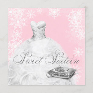 Invitation Fête de Sweet sixteen à flocon de neige rose hiver