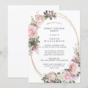 Invitation Fête de Sweet sixteen rose pâle