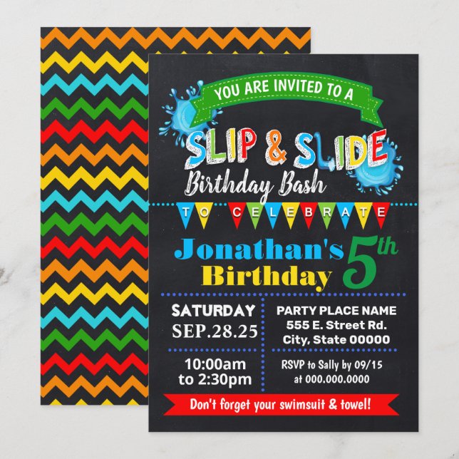 Invitation Fête de tableau noir pour l'anniversaire de glissa (Devant / Derrière)