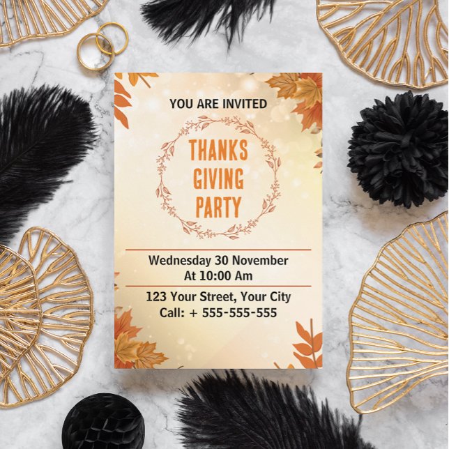 Invitation Fête de Thanksgiving à la crème moderne (thanksgiving party invitation card)