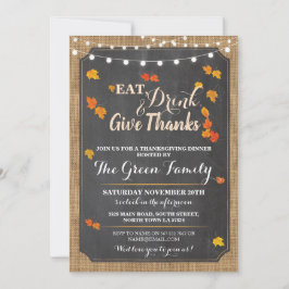 Invitation Fête de Thanksgiving Automne Rustique Lumières Inv