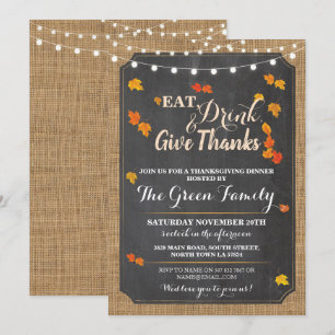 Invitation Fête de Thanksgiving Automne Rustique Lumières Inv