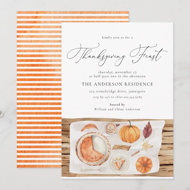 Invitation Fête de Thanksgiving Citrouille Automne Amical (Devant / Derrière)