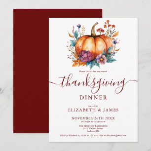 Invitation Fête de Thanksgiving Citrouille Automne Rustique B