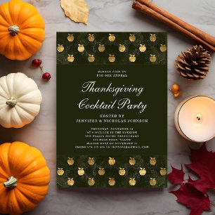 Invitation Fête de Thanksgiving Cocktail Apple Gold Green