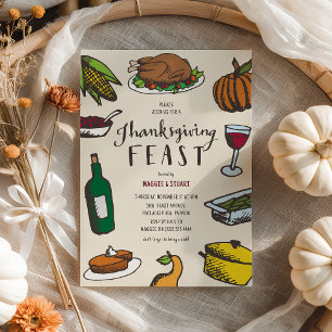 Invitation Fête de Thanksgiving dessinée à la main dans un st