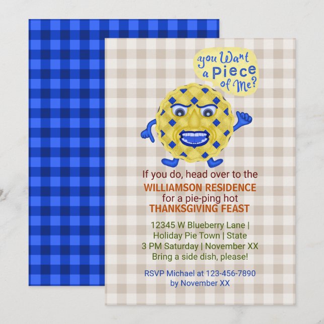 Invitation Fête de Thanksgiving Dîner d'automne Funny Pie Pun (Devant / Derrière)