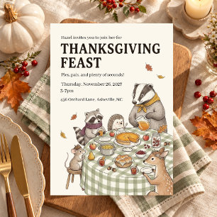 Invitation Fête de Thanksgiving en forêt - Dîner d'animaux de