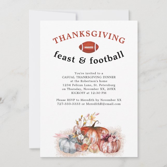 Invitation Fête de Thanksgiving et Dîner de football (Devant)