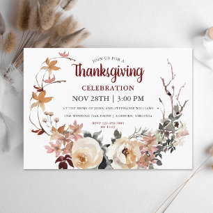 Invitation Fête de Thanksgiving Rustique Floral Wreath