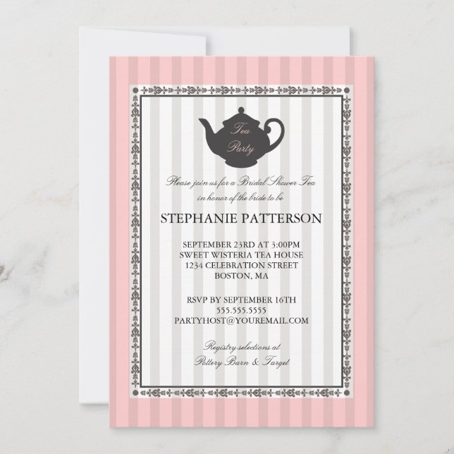 Invitation Fête de thé à la Fête de l'mariée chic française (Devant)