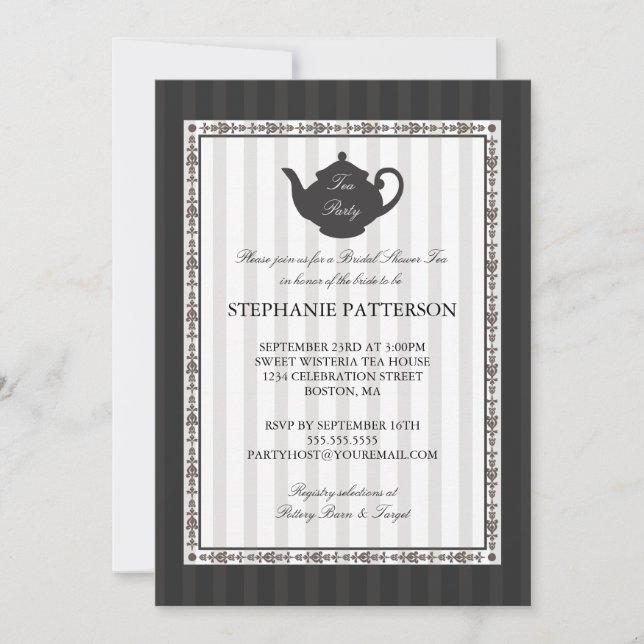 Invitation Fête de thé à la Fête de l'mariée chic française (Devant)