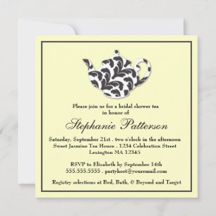 Invitation Fête de thé à la Fête de l'mariée de Damas noir et
