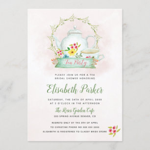 Invitation Fête de thé à l'aquarelle rose rose