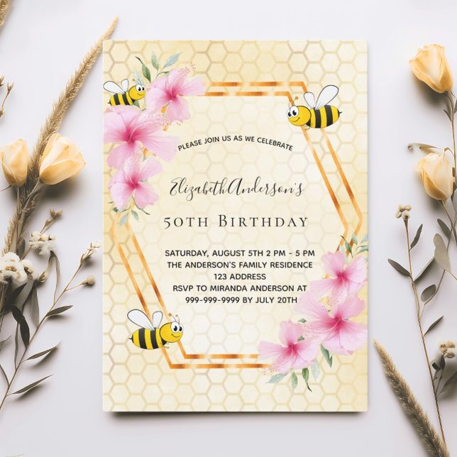 Invitation Fête de thé anniversaire nid d'abeilles (Créateur téléchargé)