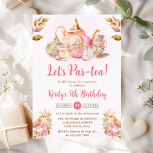 Invitation Fête de thé aux fraises d'aquarelle fête d'anniver