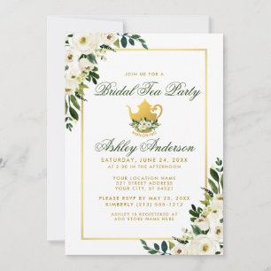 Invitation Fête de thé de la nuptiale Floral Green Gold Invit