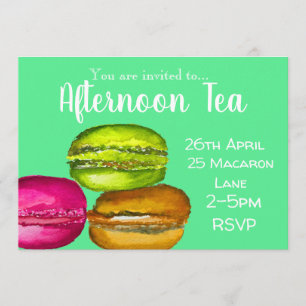 Invitation Fête de thé de l'après-midi, macaron jaune coloré