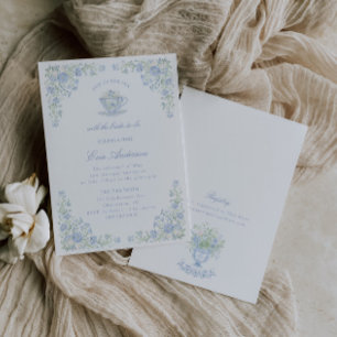 Invitation Fête de thé de mariage floral bleu