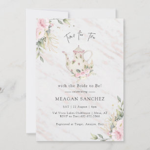 Invitation Fête de thé Floral Blush et Gold Fête de l'mariée 