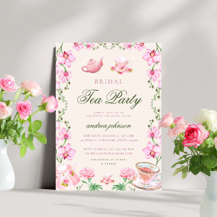 Invitation Fête de thé florale de jardin bohème rose Fête pré