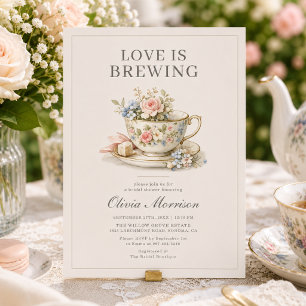 Invitation Fête de thé Love is Brewing Floral Mariage