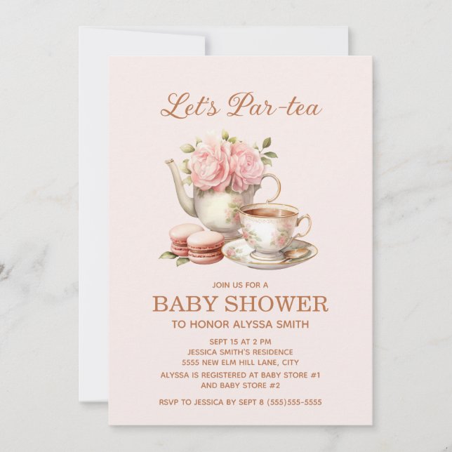 Invitation Fête De Thé Par-Thé Rose Floral Baby Girl (Devant)