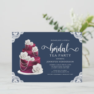 Invitation Fête de thé pour Baby Shower Navy Blue Cake And La