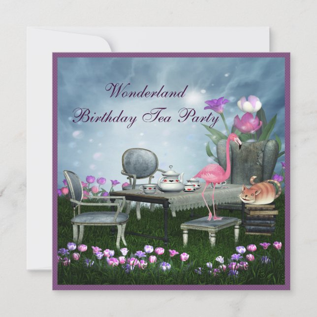 Invitation Fête de thé pour l'anniversaire de Wonderland (Devant)