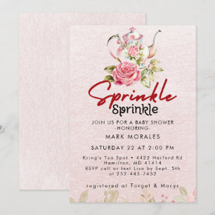 Invitation Fête de thé rose pour la baby sprinkle aquarelle