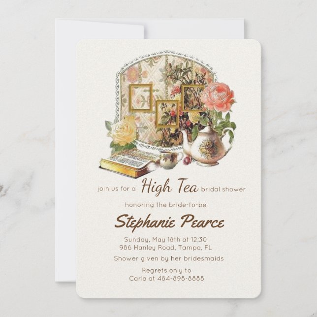 Invitation Fête de thé vintage Mariée Anniversaire Teacup Flo (Devant)