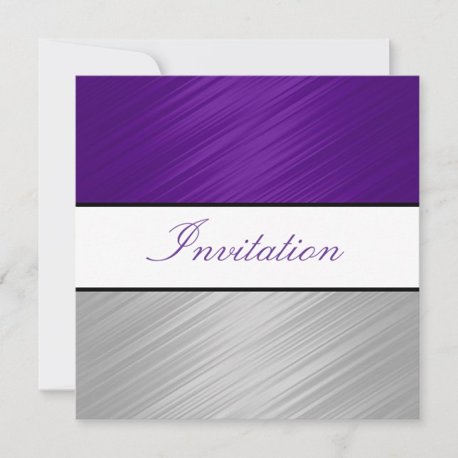 Invitation Fête de toutes les occasions Purple Silver Stripes (Devant)