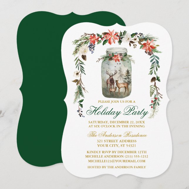 Invitation Fête de vacances Aquarelle hiver Floral Mason Jar (Devant / Derrière)