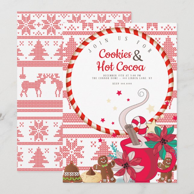 Invitation Fête de vacances chaude de cacao et de Noël de (Devant / Derrière)
