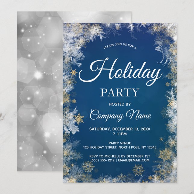 Invitation Fête de vacances d'entreprise de flocon de neige (Devant / Derrière)