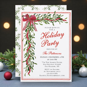Invitation Fête de vacances élégante Gui Rouge de Noël