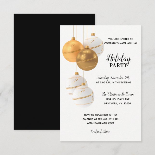 Invitation FÊTE DE VACANCES GOLD White Corporate Office (Devant / Derrière)