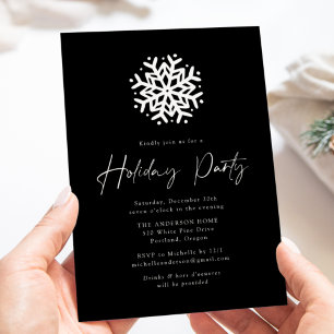 Invitation Fête de vacances simple flocon de neige noir et bl
