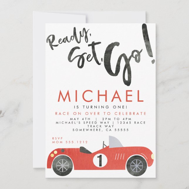 INVITATION FÊTE DE VOITURE DE COURSE (Devant)