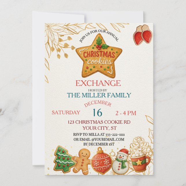 Invitation Fête d'échange de biscuits de Noël (Devant)