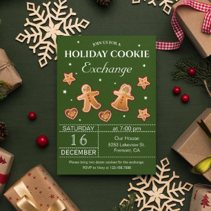 Invitation Fête d'échange de biscuits de Noël aux couleurs ve