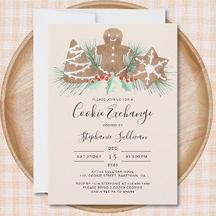 Invitation Fête d'échange de biscuits de Noël en forme d'homm