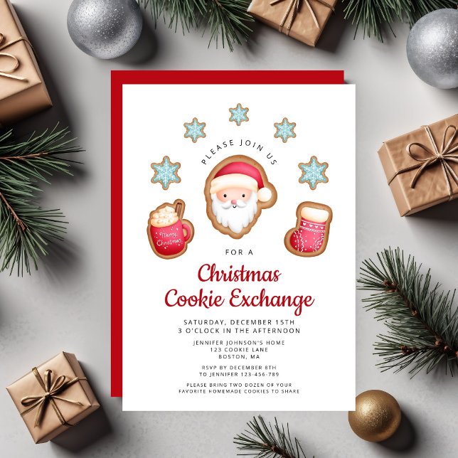 Invitation Fête d'échange de biscuits de Noël mignonne (Cute Christmas Cookie Exchange Party Invitation )