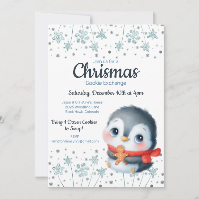 Invitation Fête d'échange de biscuits de Noël Woodland (Devant)