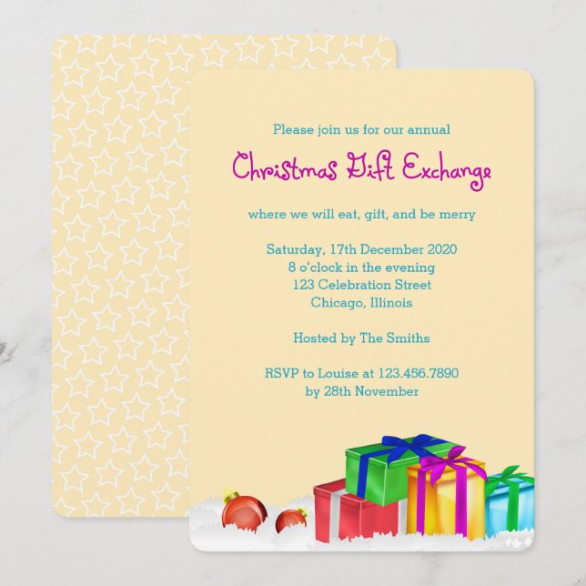 Invitation Fête d'échange de cadeaux de Noël (Devant / Derrière)